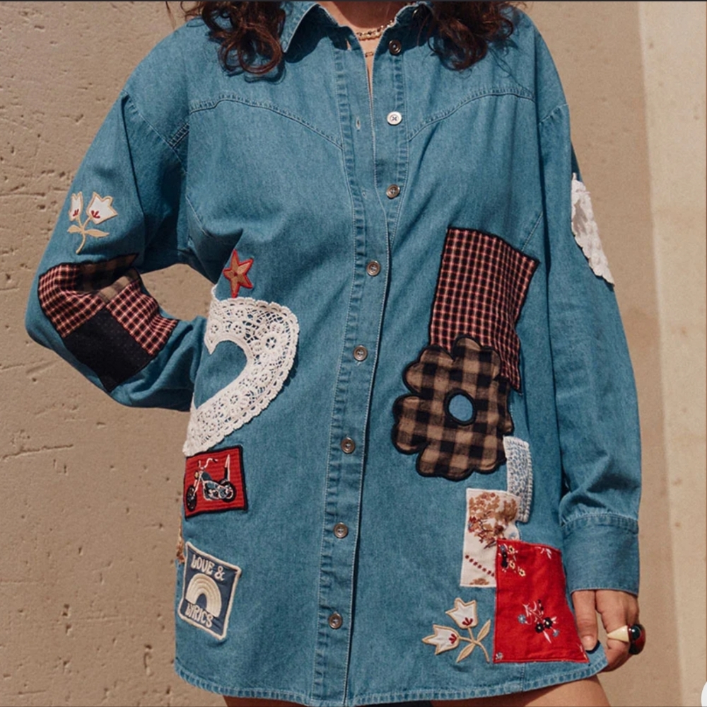 Spell Bombshell Patchwork Chambray Shirt or Mini … - image 4
